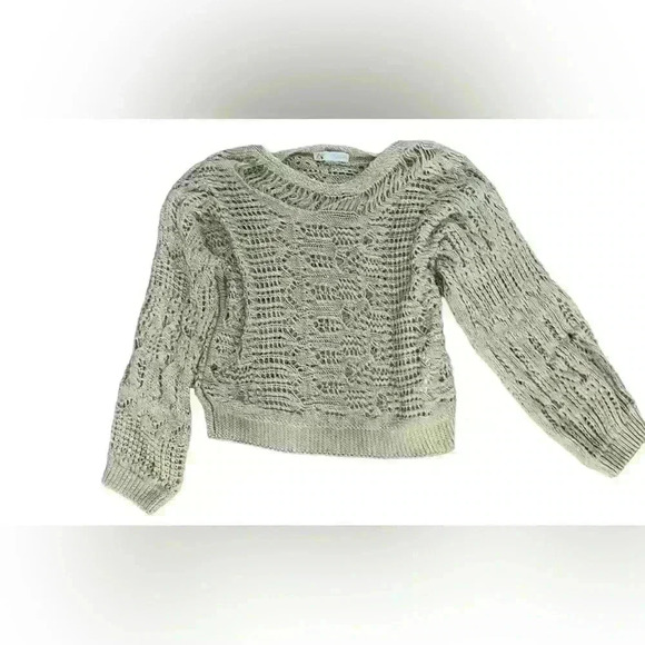 Zara Green Crochet Sweater Boho Size L Crew Neck Preppy Long Sleeve Comfy - Picture 1 of 5